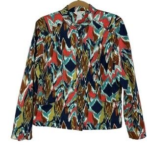 City Blues by Koret Jacket Women’s 12 Multicolor Button Front Artsy Abstract